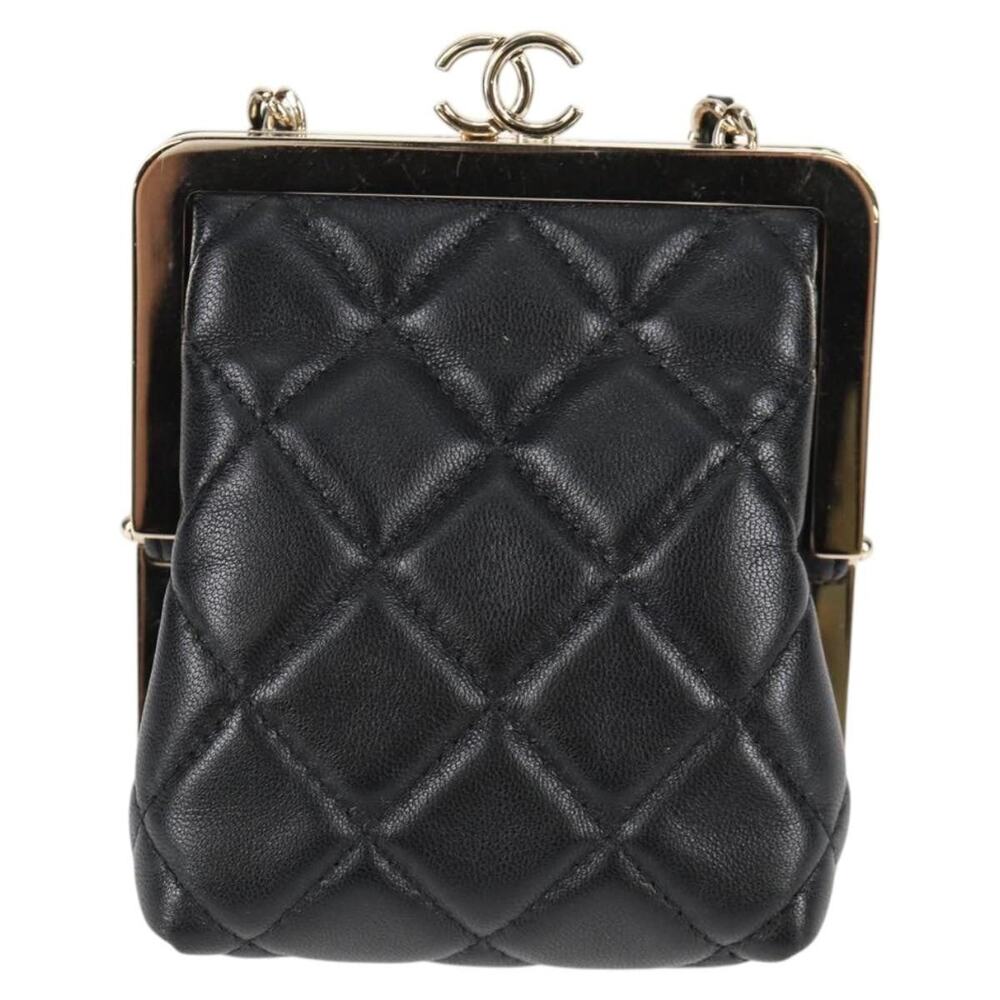 Chanel Matelasse Lambskin Chain Pouch Crossbody Bag Black